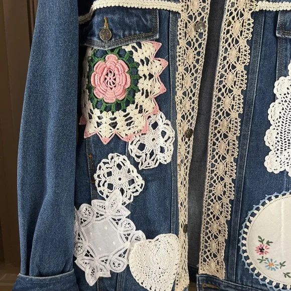 Reworked Upcycled Women's Denim Jacket Boho Bohemian Casual Size XXL Plus Size - Picture 2 of 10